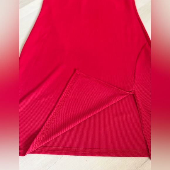RED Ribbed High Neck Split Detail Bodycon Dress - Picture 8 of 10